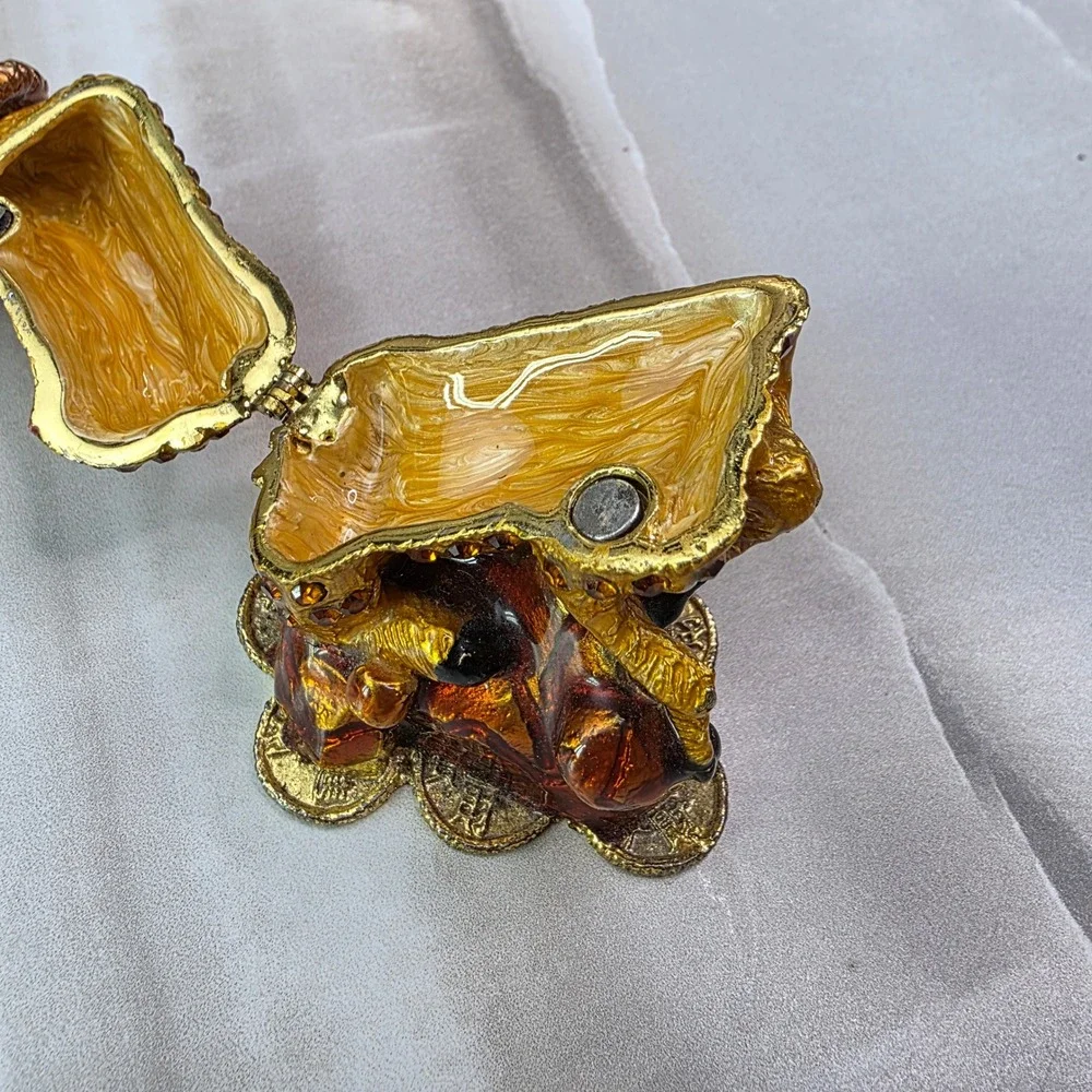 Chinese‎ Zodiac Ram Goat Trinket Box Enamel Crystal Prosperity Figurine 3.25